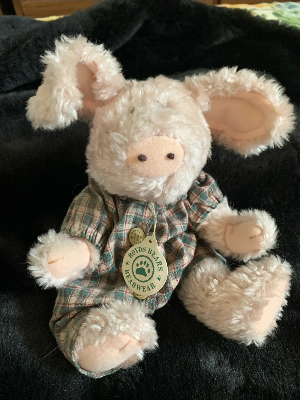 Boyds Bears Soft Pink Plush pig in Plaid Outfit